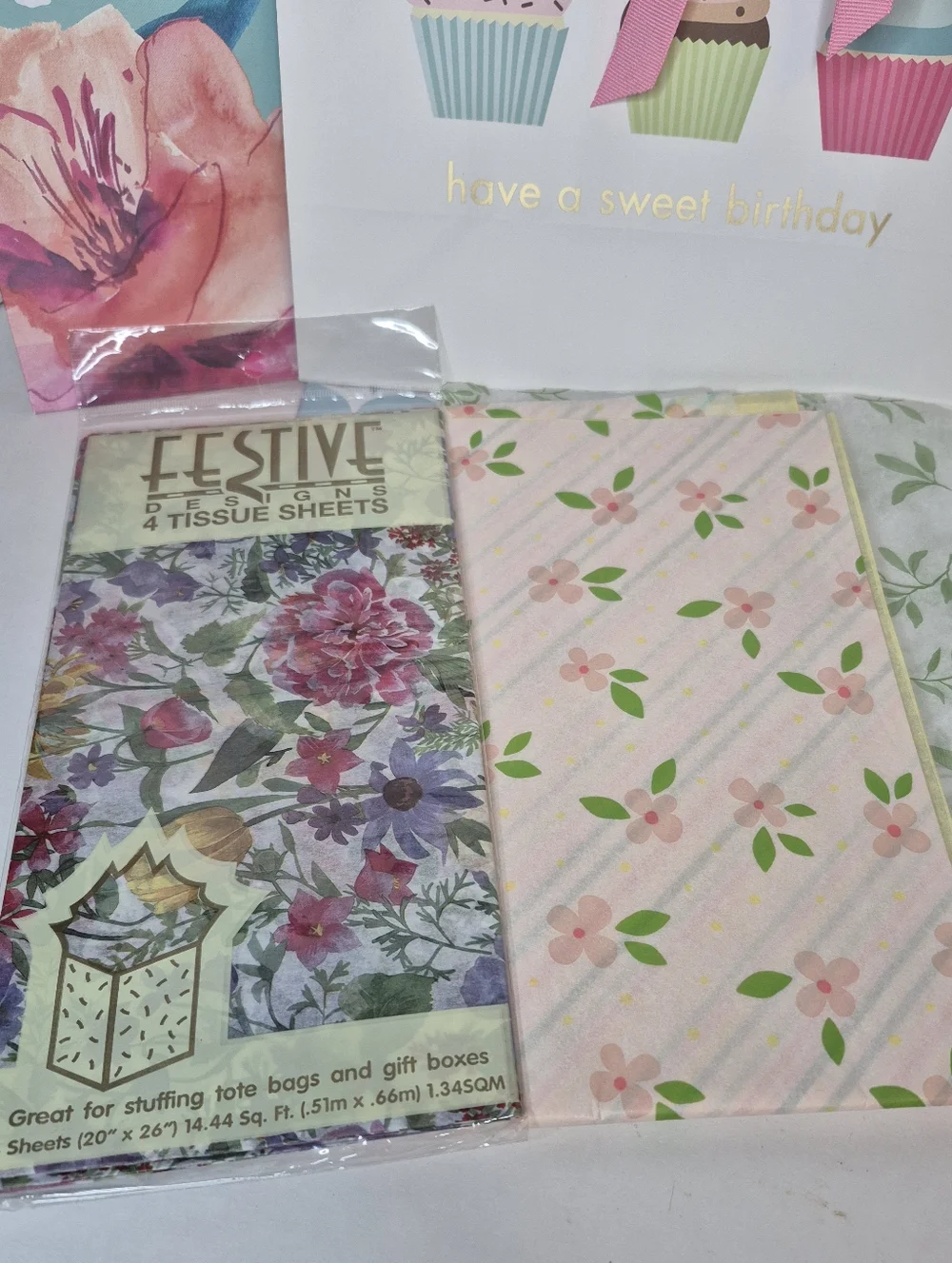 Floral Gift Bags and Tissue Wrapping Lot for Any Occaision and one Birthday
